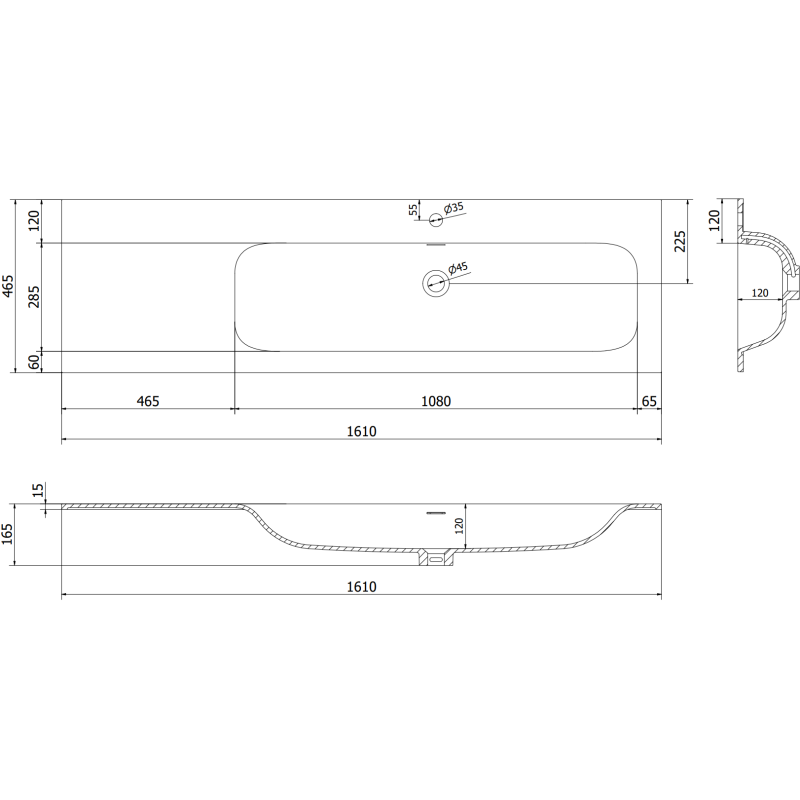 Mexen Rivel szafka łazienkowa 160 cm z umywalką Vela prawą, 2S, 1D, ryflowana, biała mat - 91A23-16047-3-BBFFF01-W23P01