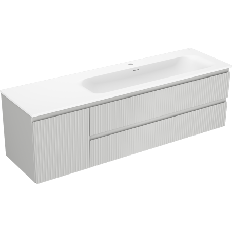 Mexen Rivel szafka łazienkowa 160 cm z umywalką Vela prawą, 2S, 1D, ryflowana, szara/biała mat - 91A23-16047-3-BBFFF62-W23P01