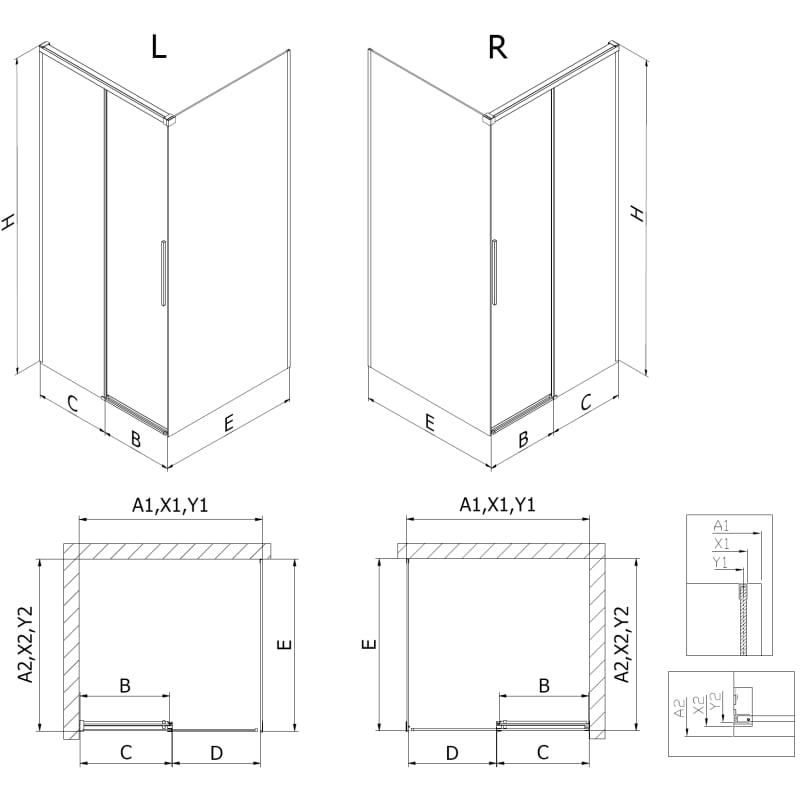 Mexen Rox kabina prysznicowa rozsuwana prawa 150 x 90 cm, czarna kratka, czarna -  8C2-150-090-70-77-P