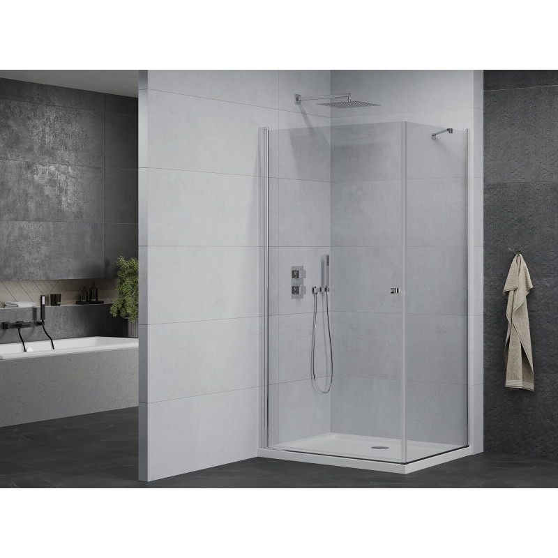 Mexen Pretoria kabina prysznicowa uchylna 90 x 110 cm, transparent, chrom + brodzik Flat - 852-090-110-01-00-4010