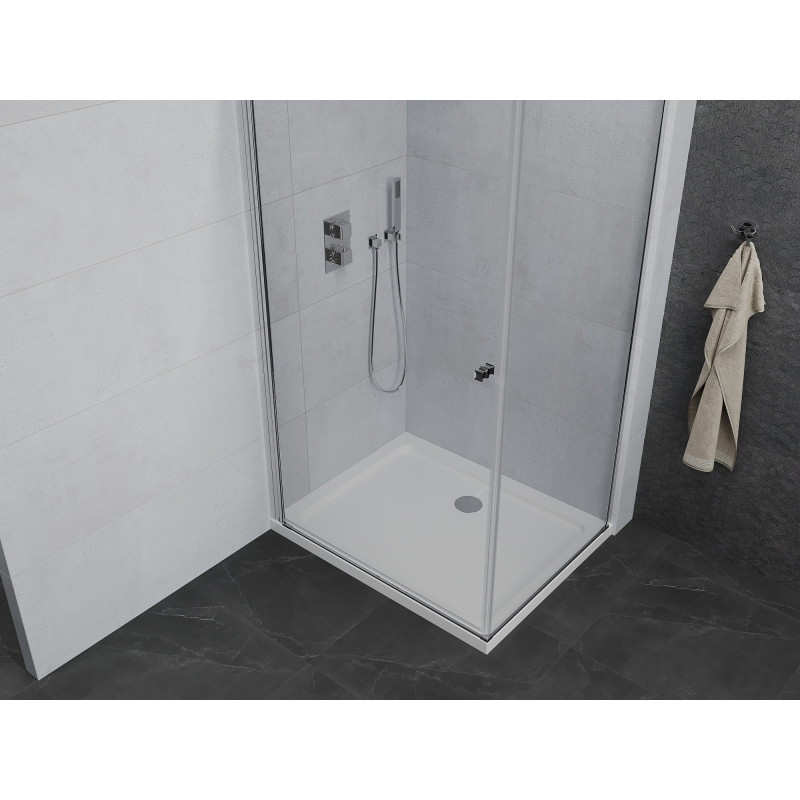 Mexen Pretoria kabina prysznicowa uchylna 90 x 120 cm, transparent, chrom + brodzik Flat - 852-090-120-01-00-4010