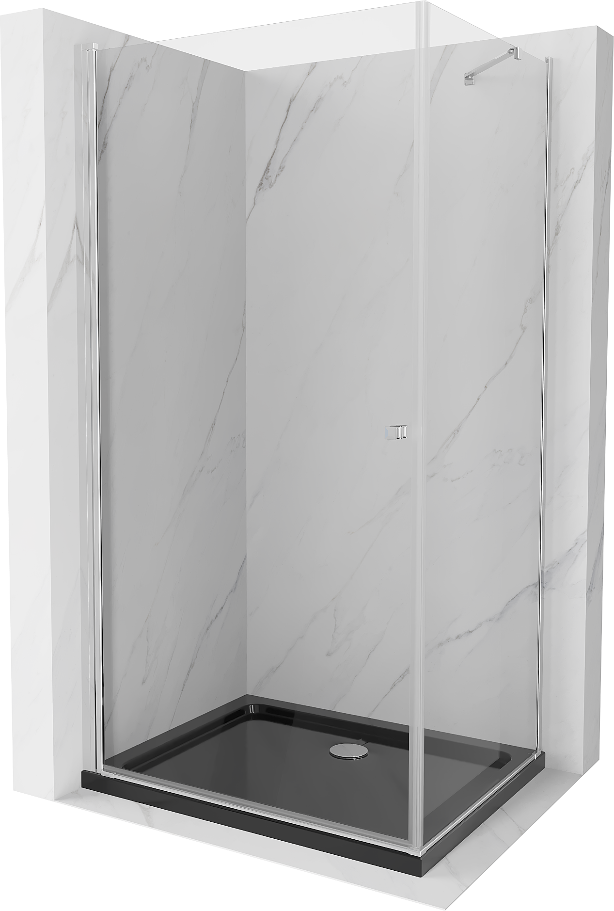 Mexen Pretoria kabina prysznicowa uchylna 70 x 110 cm, transparent, chrom + brodzik Flat, czarny - 852-070-110-01-00-4070