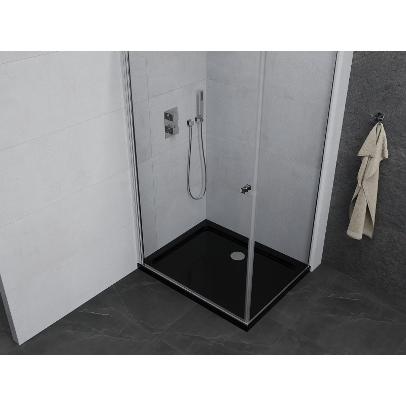 Mexen Pretoria kabina prysznicowa uchylna 70 x 120 cm, transparent, chrom + brodzik Flat, czarny - 852-070-120-01-00-4070