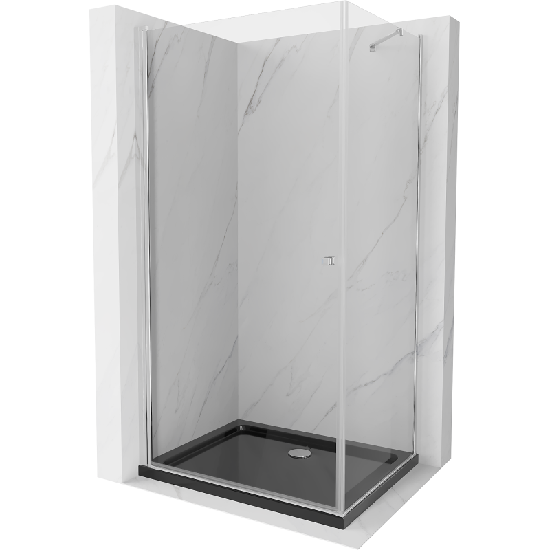 Mexen Pretoria kabina prysznicowa uchylna 100 x 70 cm, transparent, chrom + brodzik Flat, czarny - 852-100-070-01-00-4070