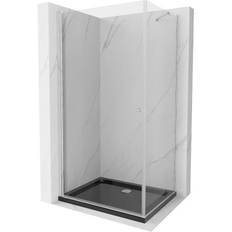 Mexen Pretoria kabina prysznicowa uchylna 100 x 80 cm, transparent, chrom + brodzik Flat, czarny - 852-100-080-01-00-4070