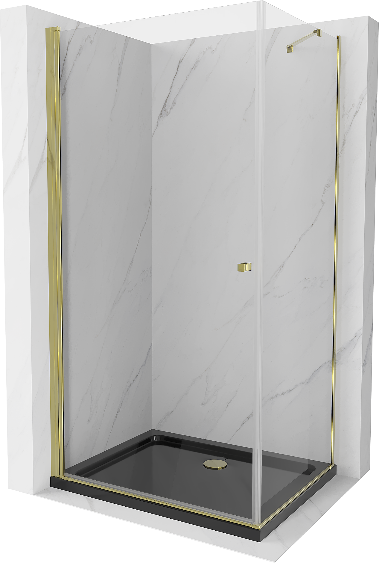 Mexen Pretoria kabina prysznicowa uchylna 70 x 100 cm, transparent, złota + brodzik Flat, czarny - 852-070-100-50-00-4070G