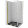 Mexen Pretoria kabina prysznicowa uchylna 80 x 70 cm, transparent, złota + brodzik Flat, czarny - 852-080-070-50-00-4070G