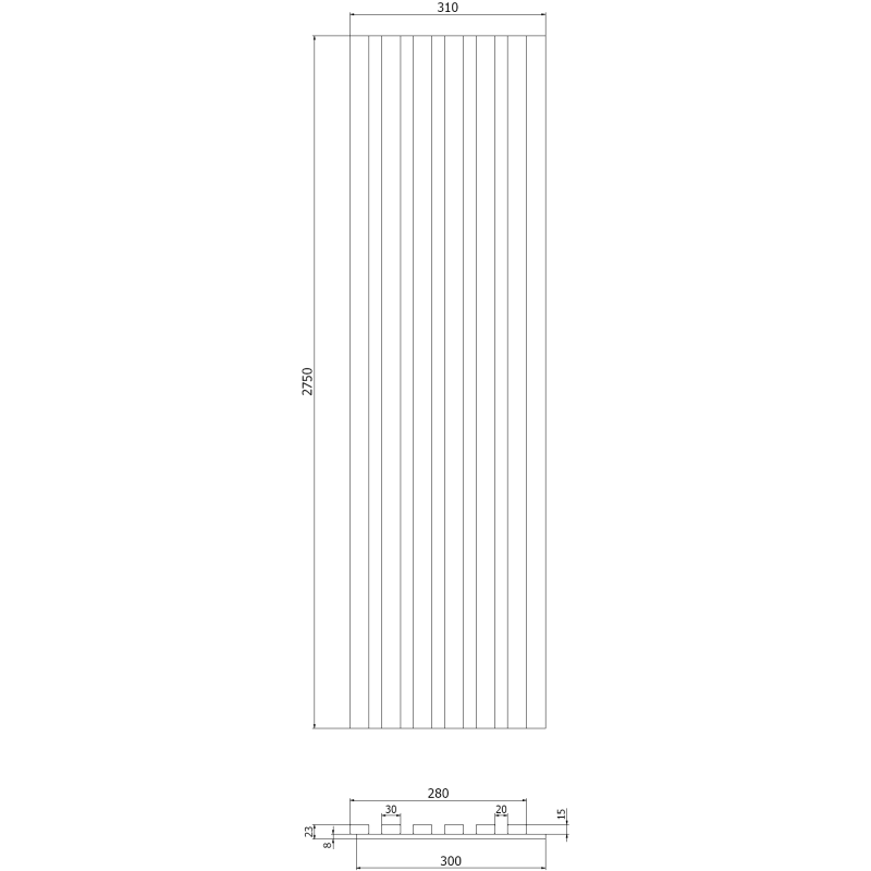 Mexen Lam-F lamele ścienne akustyczne 275 x 30 cm, filc 8 mm, fornir techniczny, Dąb Stalowy - S105-275307-3015-006