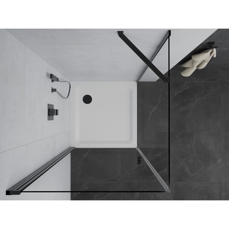 Mexen Pretoria kabina prysznicowa uchylna 70 x 70 cm, transparent, czarna + brodzik Flat - 852-070-070-70-00-4010B