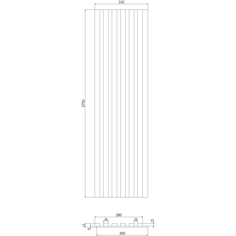 Mexen Lam-F lamele ścienne akustyczne 275 x 30 cm, filc 8 mm, fornir techniczny, Orzech Palony - S105-275307-3015-024