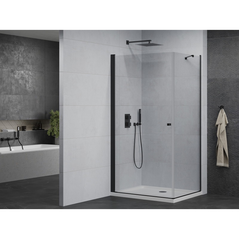 Mexen Pretoria kabina prysznicowa uchylna 80 x 120 cm, transparent, czarna + brodzik Flat - 852-080-120-70-00-4010B
