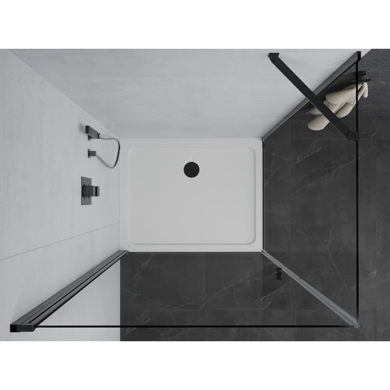 Mexen Pretoria kabina prysznicowa uchylna 90 x 100 cm, transparent, czarna + brodzik Flat - 852-090-100-70-00-4010B
