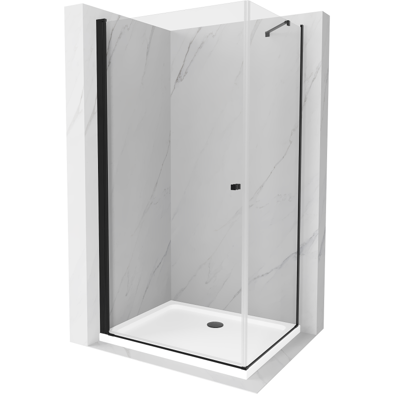 Mexen Pretoria kabina prysznicowa uchylna 90 x 90 cm, transparent, czarna + brodzik Flat - 852-090-090-70-00-4010B