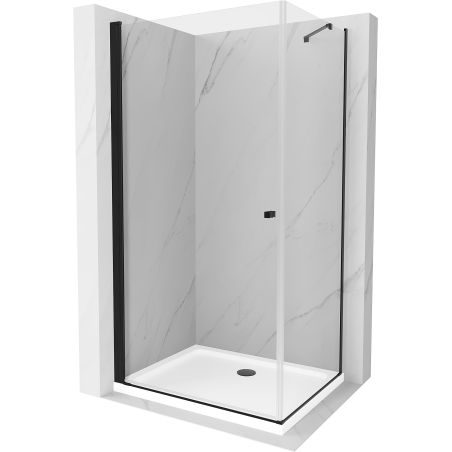 Mexen Pretoria kabina prysznicowa uchylna 90 x 90 cm, transparent, czarna + brodzik Flat - 852-090-090-70-00-4010B