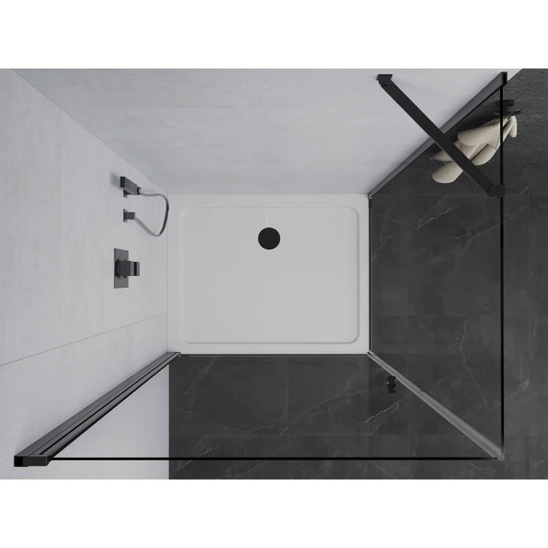 Mexen Pretoria kabina prysznicowa uchylna 100 x120 cm, transparent, czarna + brodzik Flat - 852-100-120-70-00-4010B