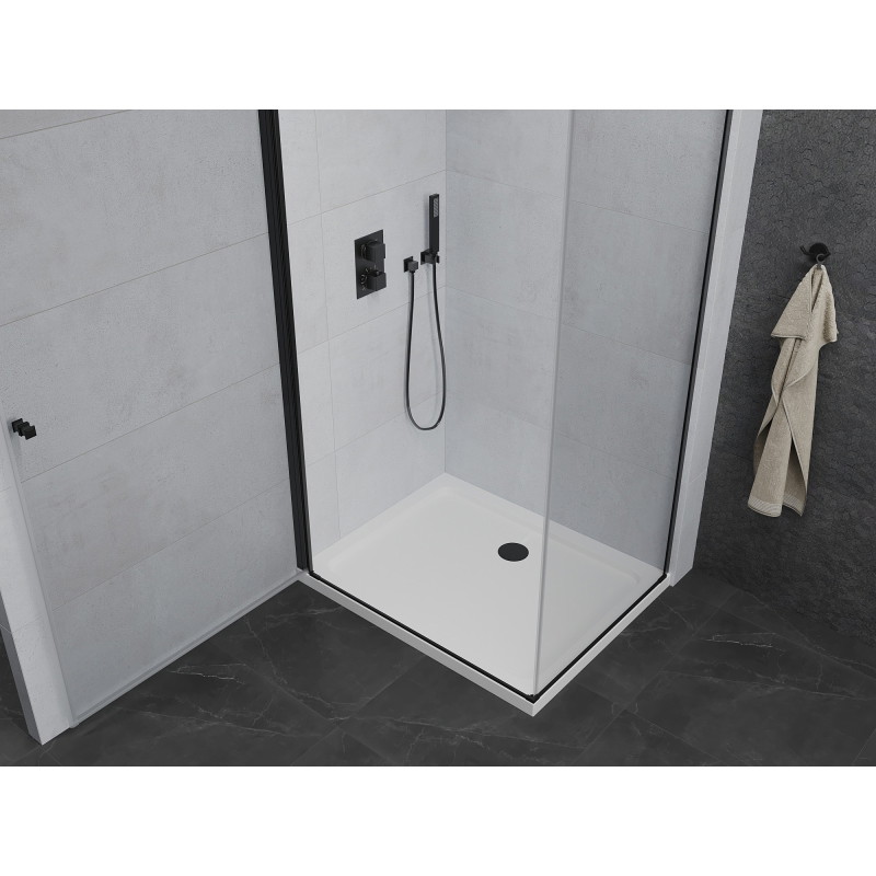Mexen Pretoria kabina prysznicowa uchylna 100 x120 cm, transparent, czarna + brodzik Flat - 852-100-120-70-00-4010B