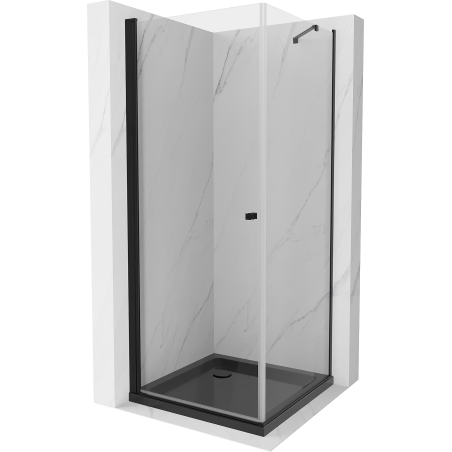 Mexen Pretoria kabina prysznicowa uchylna 70 x 70 cm, transparent, czarna + brodzik Flat, czarny - 852-070-070-70-00-4070B