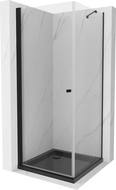 Mexen Pretoria kabina prysznicowa uchylna 90 x 90 cm, transparent, czarna + brodzik Flat, czarny - 852-090-090-70-00-4070B