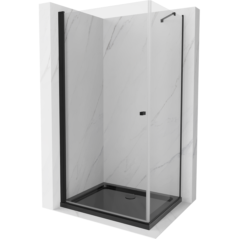 Mexen Pretoria kabina prysznicowa uchylna 90 x 110 cm, transparent, czarna + brodzik Flat, czarny - 852-090-110-70-00-4070B