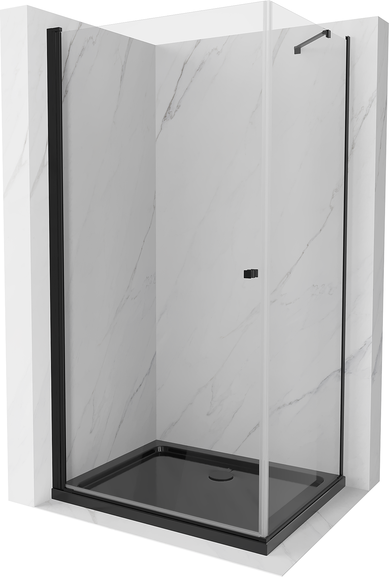 Mexen Pretoria kabina prysznicowa uchylna 90 x 110 cm, transparent, czarna + brodzik Flat, czarny - 852-090-110-70-00-4070B