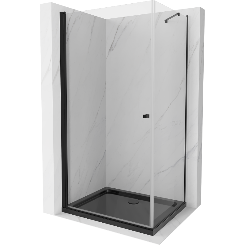Mexen Pretoria kabina prysznicowa uchylna 100 x 80 cm, transparent, czarna + brodzik Flat, czarny - 852-100-080-70-00-4070B