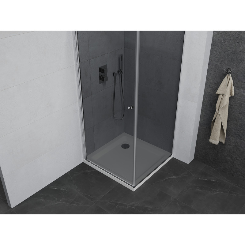 Mexen Pretoria kabina prysznicowa uchylna 70 x 70 cm, grafit , chrom + brodzik Flat - 852-070-070-01-40-4010