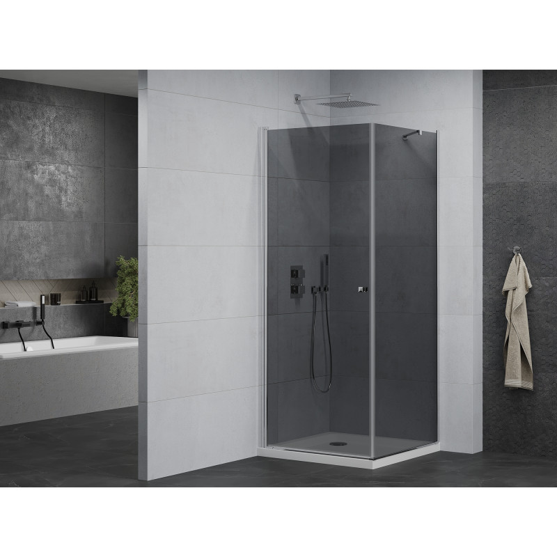 Mexen Pretoria kabina prysznicowa uchylna 70 x 70 cm, grafit , chrom + brodzik Flat - 852-070-070-01-40-4010