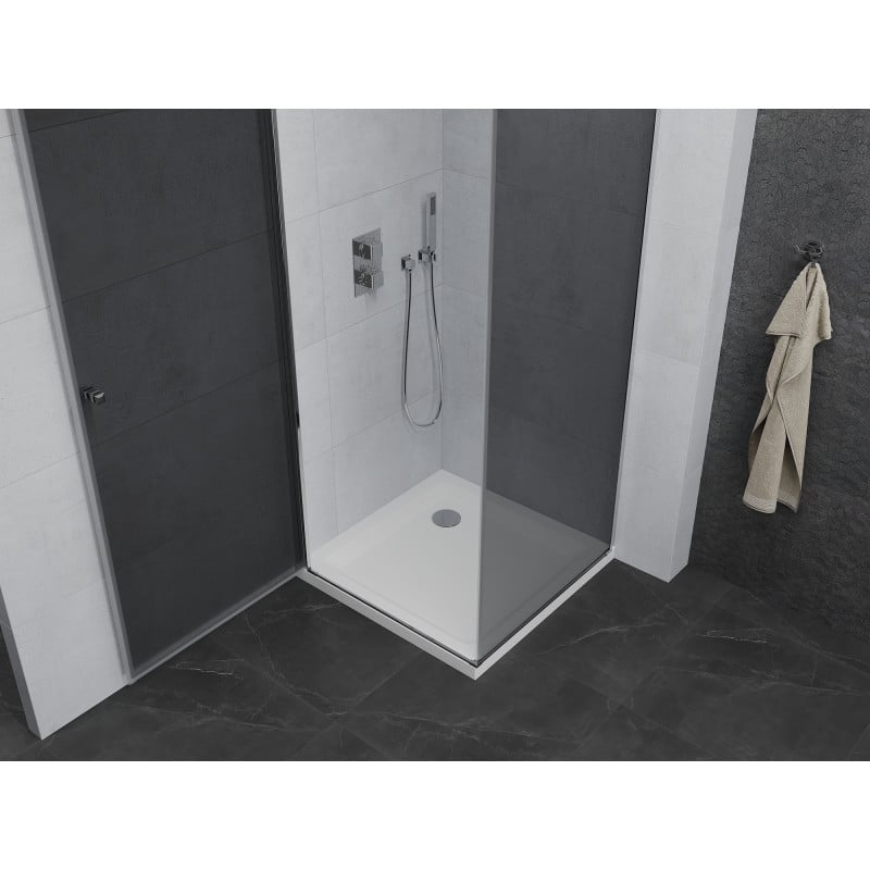 Mexen Pretoria kabina prysznicowa uchylna 70 x 70 cm, grafit , chrom + brodzik Flat - 852-070-070-01-40-4010