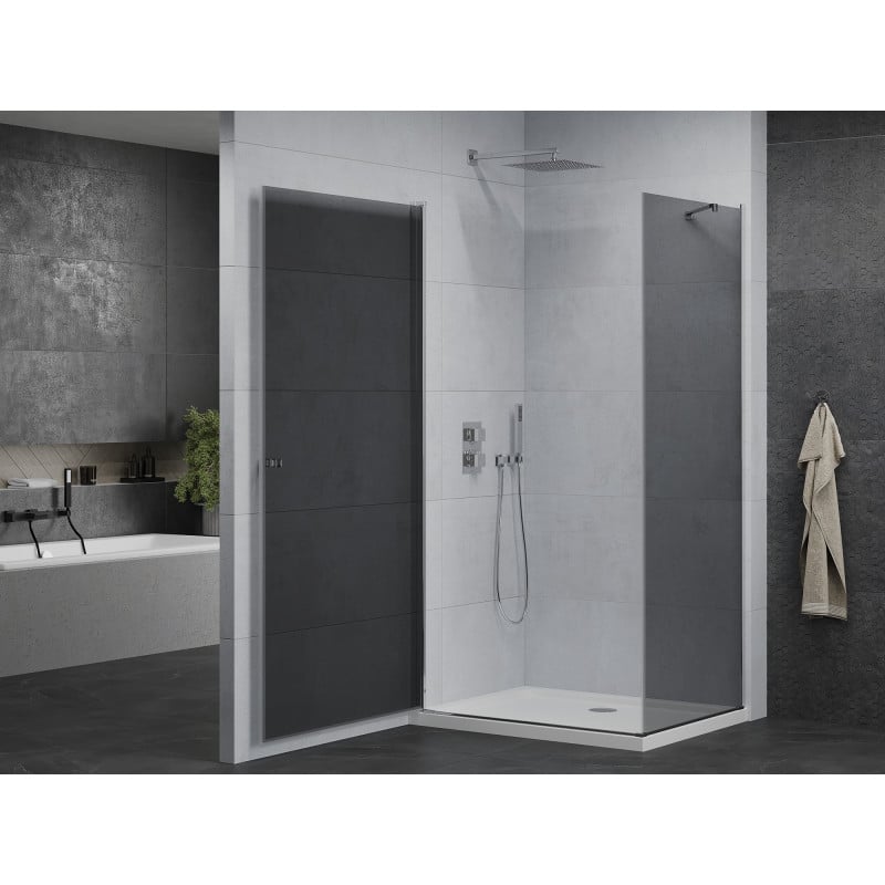 Mexen Pretoria kabina prysznicowa uchylna 70 x 80 cm, grafit, chrom + brodzik Flat - 852-070-080-01-40-4010