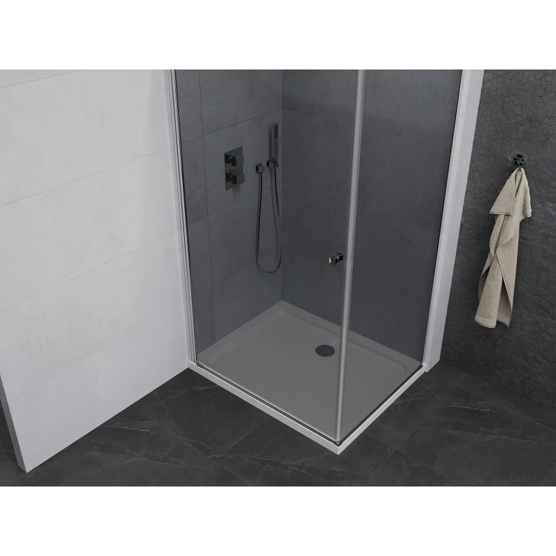 Mexen Pretoria kabina prysznicowa uchylna 70 x 80 cm, grafit, chrom + brodzik Flat - 852-070-080-01-40-4010