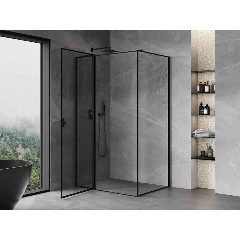 Mexen Mist T kabina prysznicowa uchylna lewa 85 x 95 cm, czarna ramka, czarna - 8A4T-085-095-70-70-L