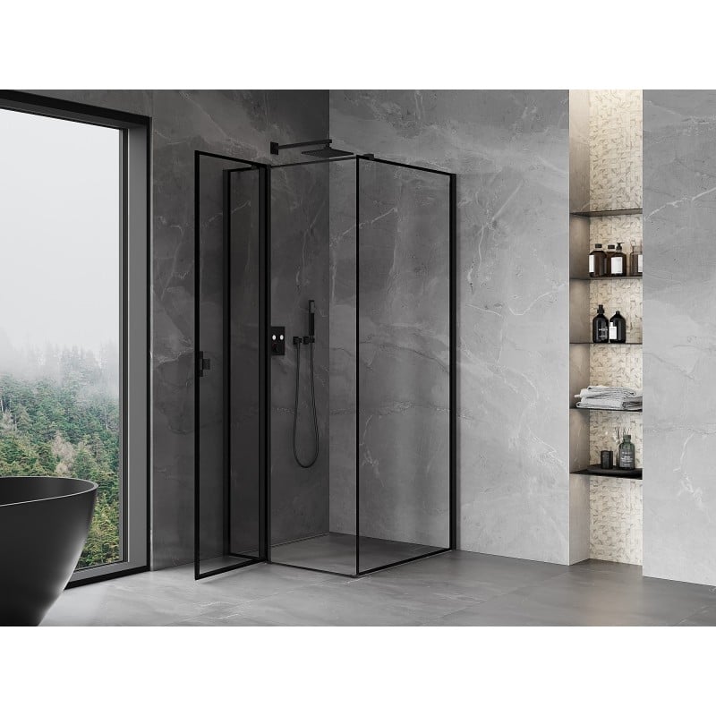 Mexen Mist T kabina prysznicowa uchylna lewa 95 x 95 cm, czarna ramka, czarna - 8A4T-095-095-70-70-L