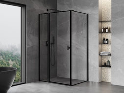 Mexen Mist T kabina prysznicowa uchylna lewa 115 x 110 cm, czarna ramka, czarna - 8A4T-115-110-70-70-L