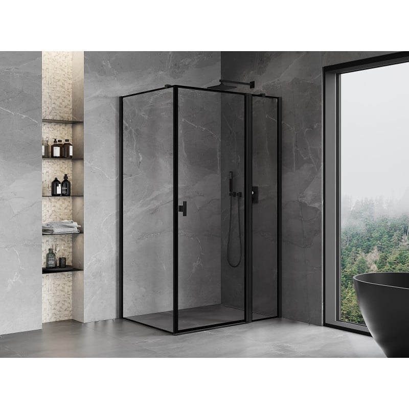 Mexen Mist T kabina prysznicowa uchylna prawa 75 x 85 cm, czarna ramka, czarna - 8A4T-075-085-70-70-P