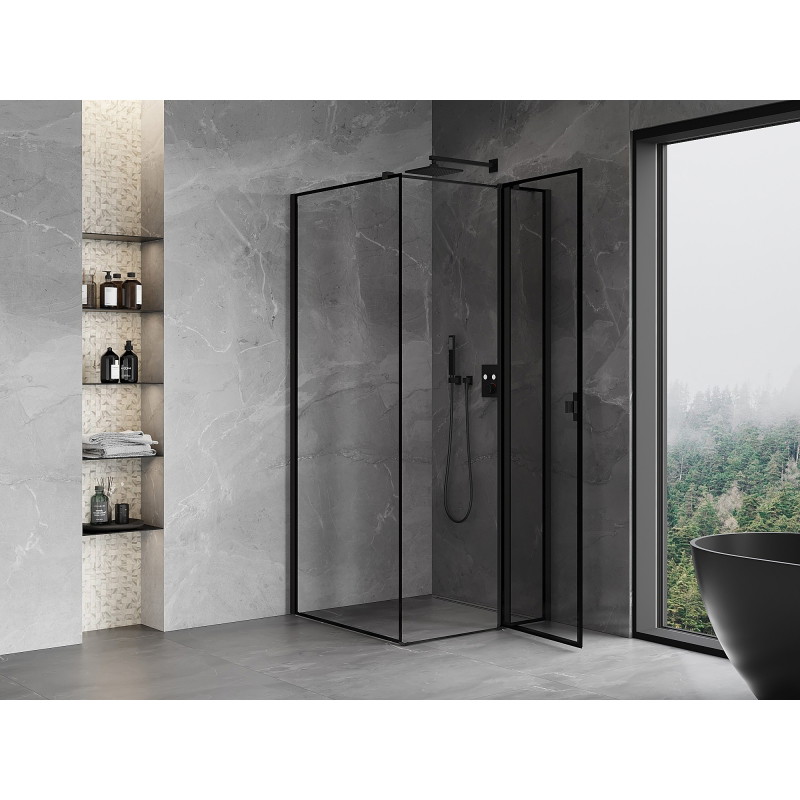 Mexen Mist T kabina prysznicowa uchylna prawa 90 x 90 cm, czarna ramka, czarna - 8A4T-090-090-70-70-P