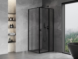 Mexen Mist T kabina prysznicowa uchylna prawa 95 x 95 cm, czarna ramka, czarna - 8A4T-095-095-70-70-P