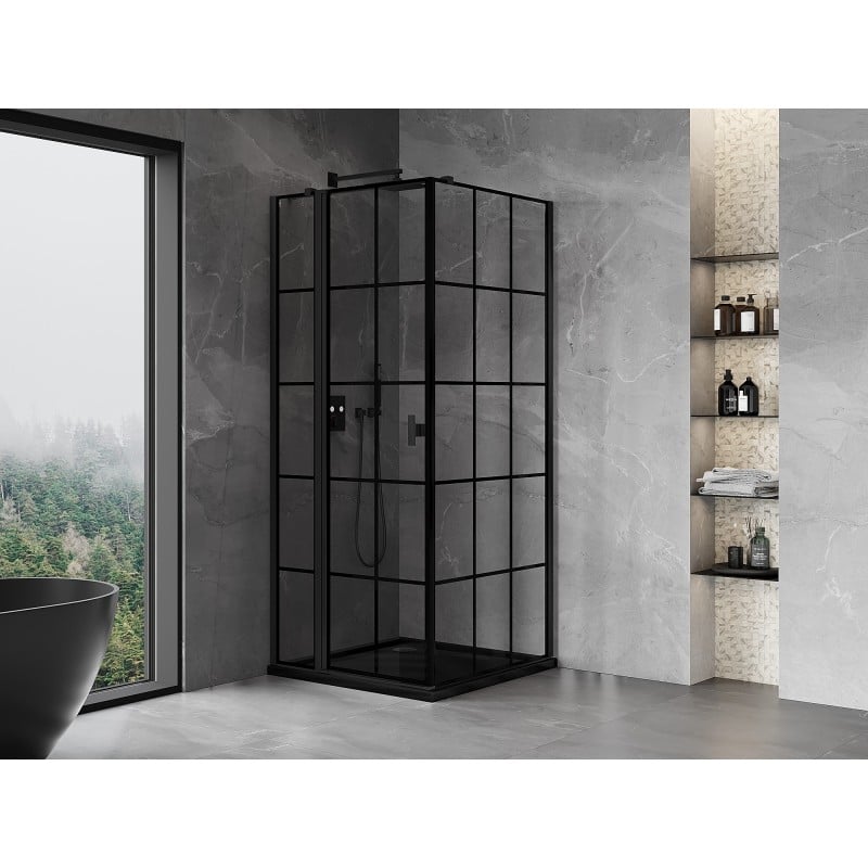 Mexen Mist T kabina prysznicowa uchylna lewa 80 x 80 cm, czarna kratka, czarna - 8A4T-080-080-70-77-L