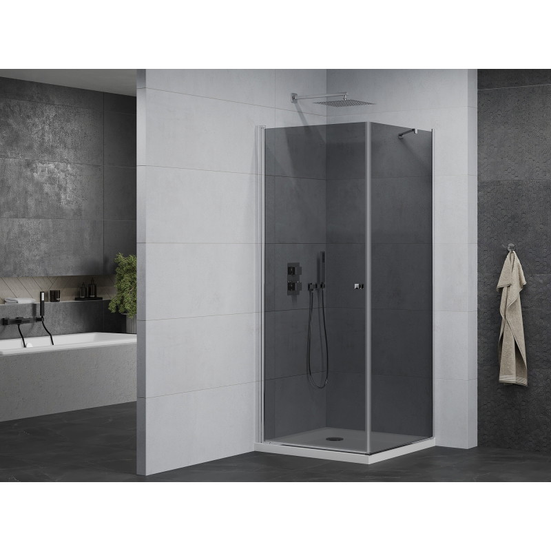 Mexen Pretoria kabina prysznicowa uchylna 80 x 80 cm, grafit , chrom + brodzik Flat - 852-080-080-01-40-4010