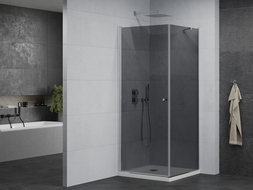 Mexen Pretoria kabina prysznicowa uchylna 90 x 90 cm, grafit , chrom + brodzik Flat - 852-090-090-01-40-4010