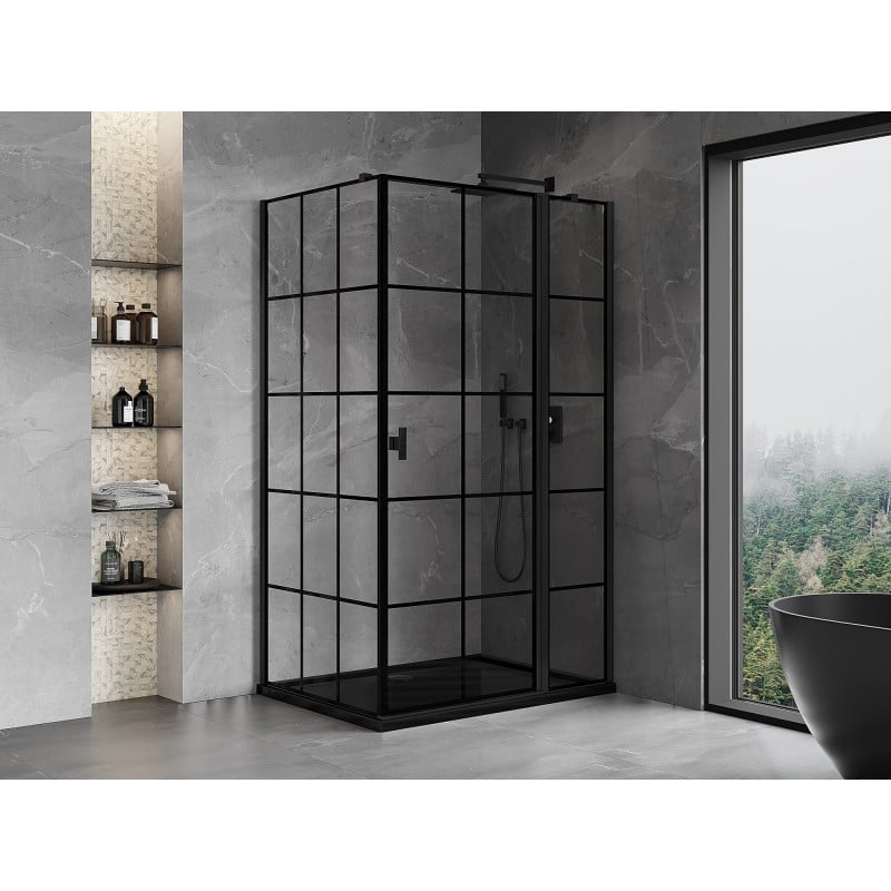 Mexen Mist T kabina prysznicowa uchylna prawa 105 x 70 cm, czarna kratka, czarna - 8A4T-105-070-70-77-P