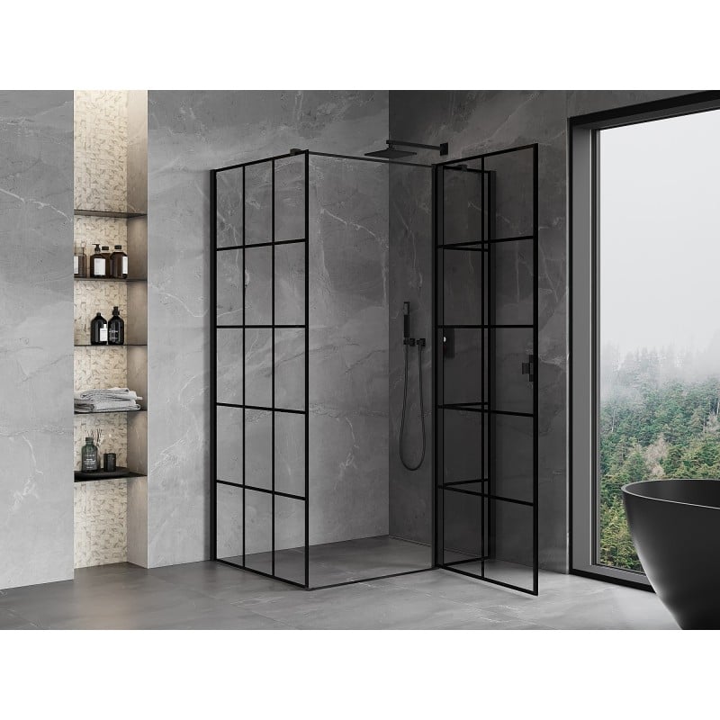 Mexen Mist T kabina prysznicowa uchylna prawa 105 x 85 cm, czarna kratka, czarna - 8A4T-105-085-70-77-P