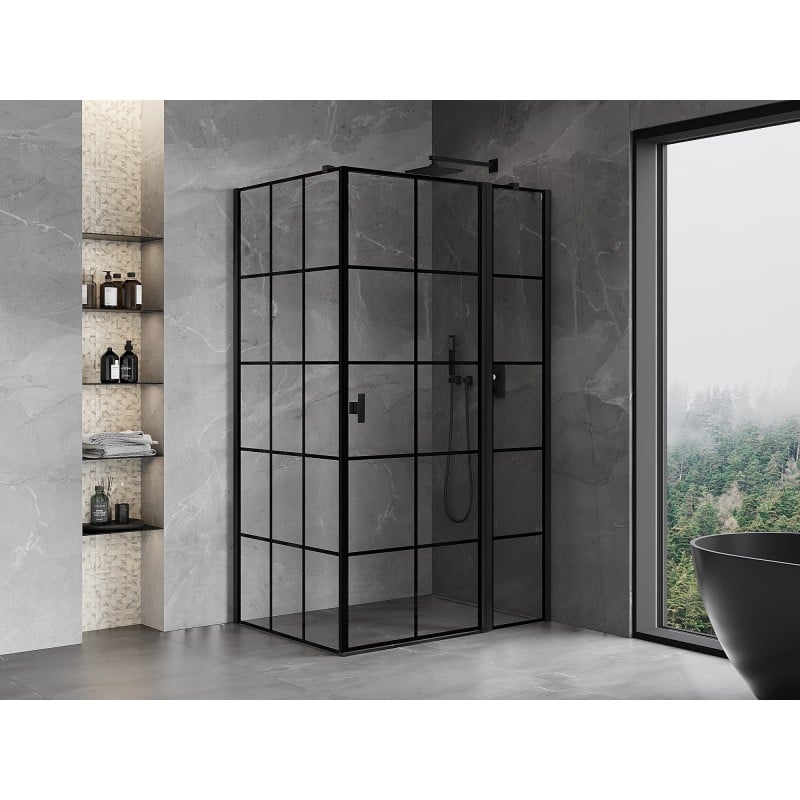 Mexen Mist T kabina prysznicowa uchylna prawa 85 x 90 cm, czarna kratka, czarna - 8A4T-085-090-70-77-P