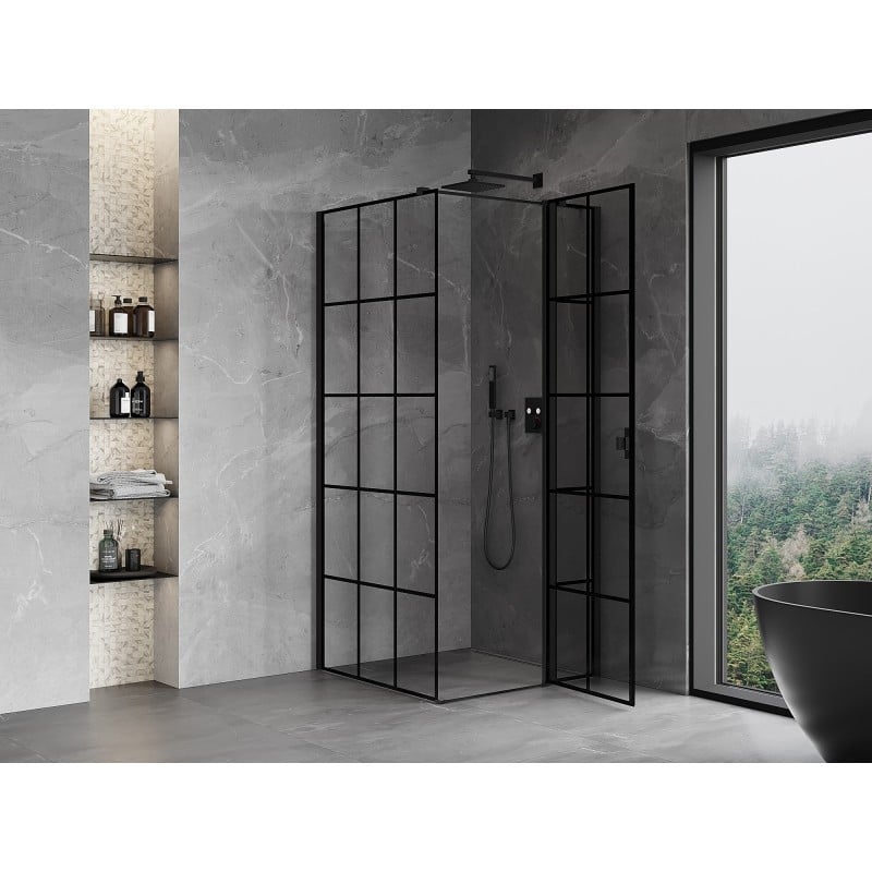 Mexen Mist T kabina prysznicowa uchylna prawa 120 x 120 cm, czarna kratka, czarna - 8A4T-120-120-70-77-P