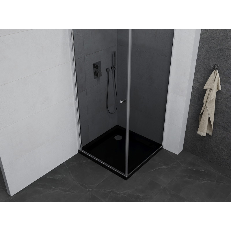 Mexen Pretoria kabina prysznicowa uchylna 70 x 70 cm, grafit , chrom + brodzik Flat, czarny - 852-070-070-01-40-4070