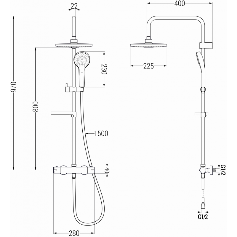 Mexen KX05 zestaw prysznicowy natynkowy z deszczownicą i baterią termostatyczną, złoty/biały - 771500591-50