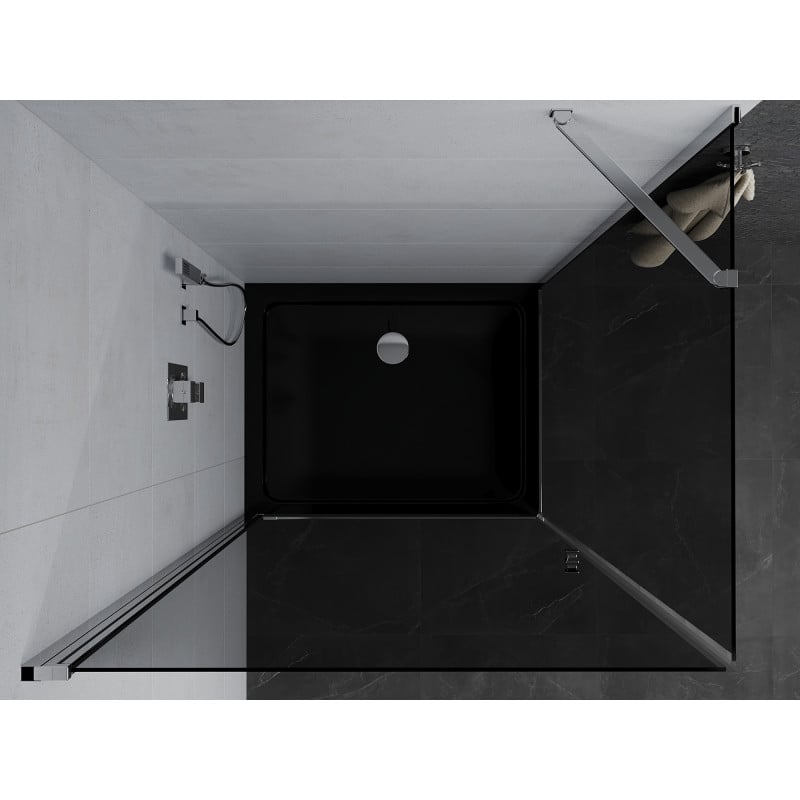 Mexen Pretoria kabina prysznicowa uchylna 80 x 70 cm, grafit, chrom + brodzik Flat, czarny - 852-080-070-01-40-4070