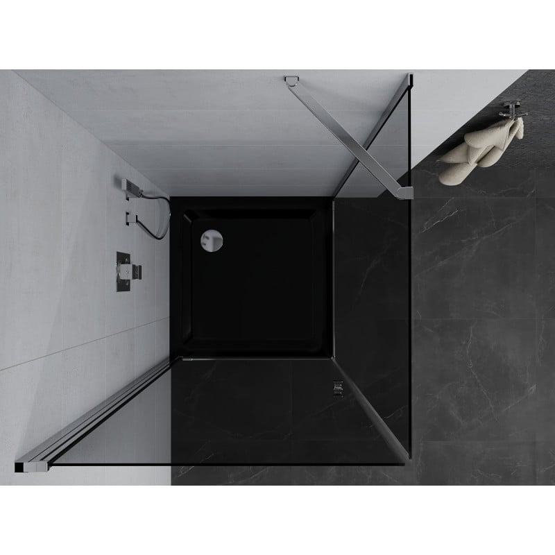 Mexen Pretoria kabina prysznicowa uchylna 80 x 80 cm, grafit , chrom + brodzik Flat, czarny - 852-080-080-01-40-4070