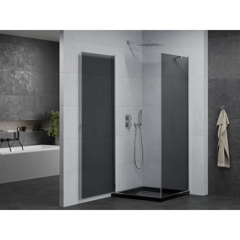 Mexen Pretoria kabina prysznicowa uchylna 80 x 80 cm, grafit , chrom + brodzik Flat, czarny - 852-080-080-01-40-4070