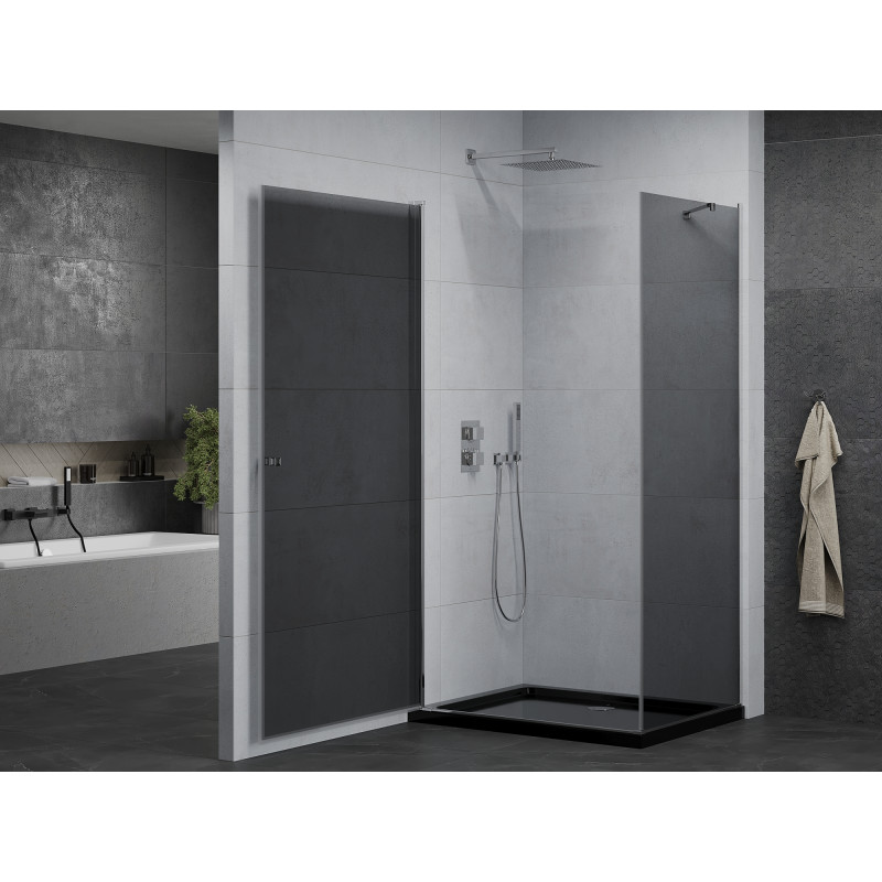 Mexen Pretoria kabina prysznicowa uchylna 80 x 100 cm, grafit, chrom + brodzik Flat, czarny - 852-080-100-01-40-4070