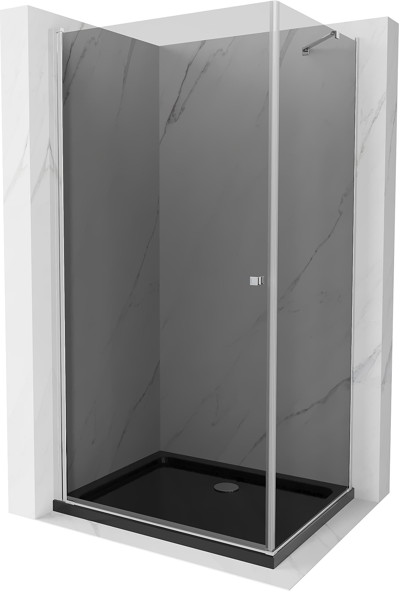Mexen Pretoria kabina prysznicowa uchylna 90 x 80 cm, grafit, chrom + brodzik Flat, czarny - 852-090-080-01-40-4070